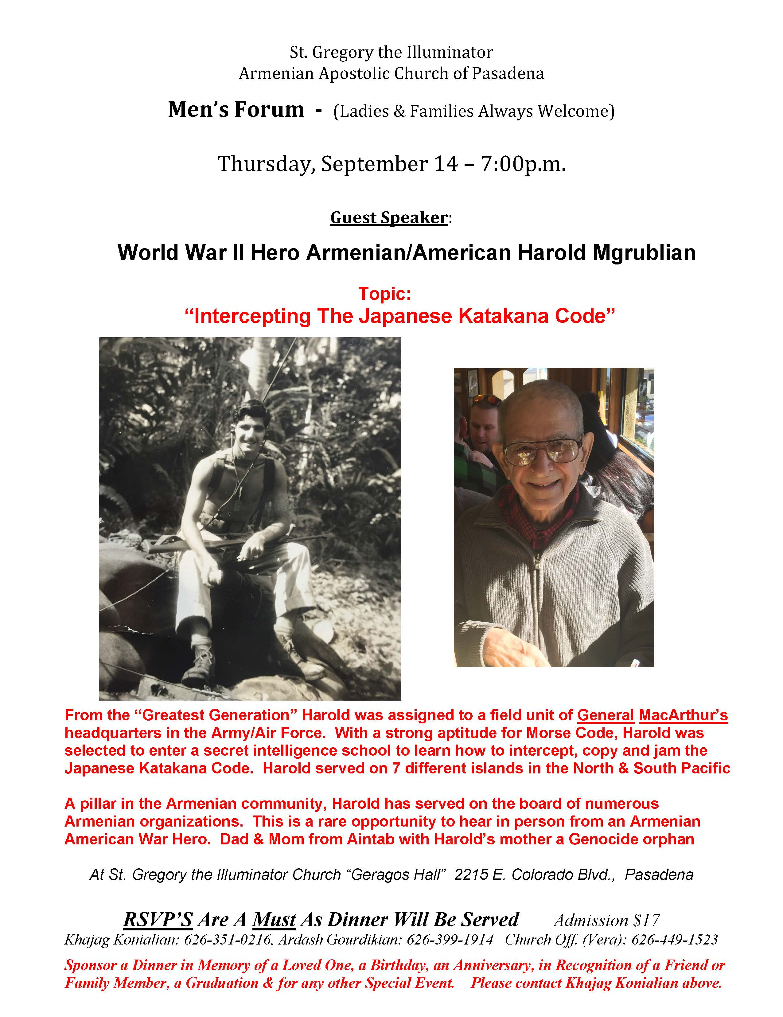 World War II Hero Harold Mgrublian to Deliver Keynote Address at St. Gregory's Men's Forum