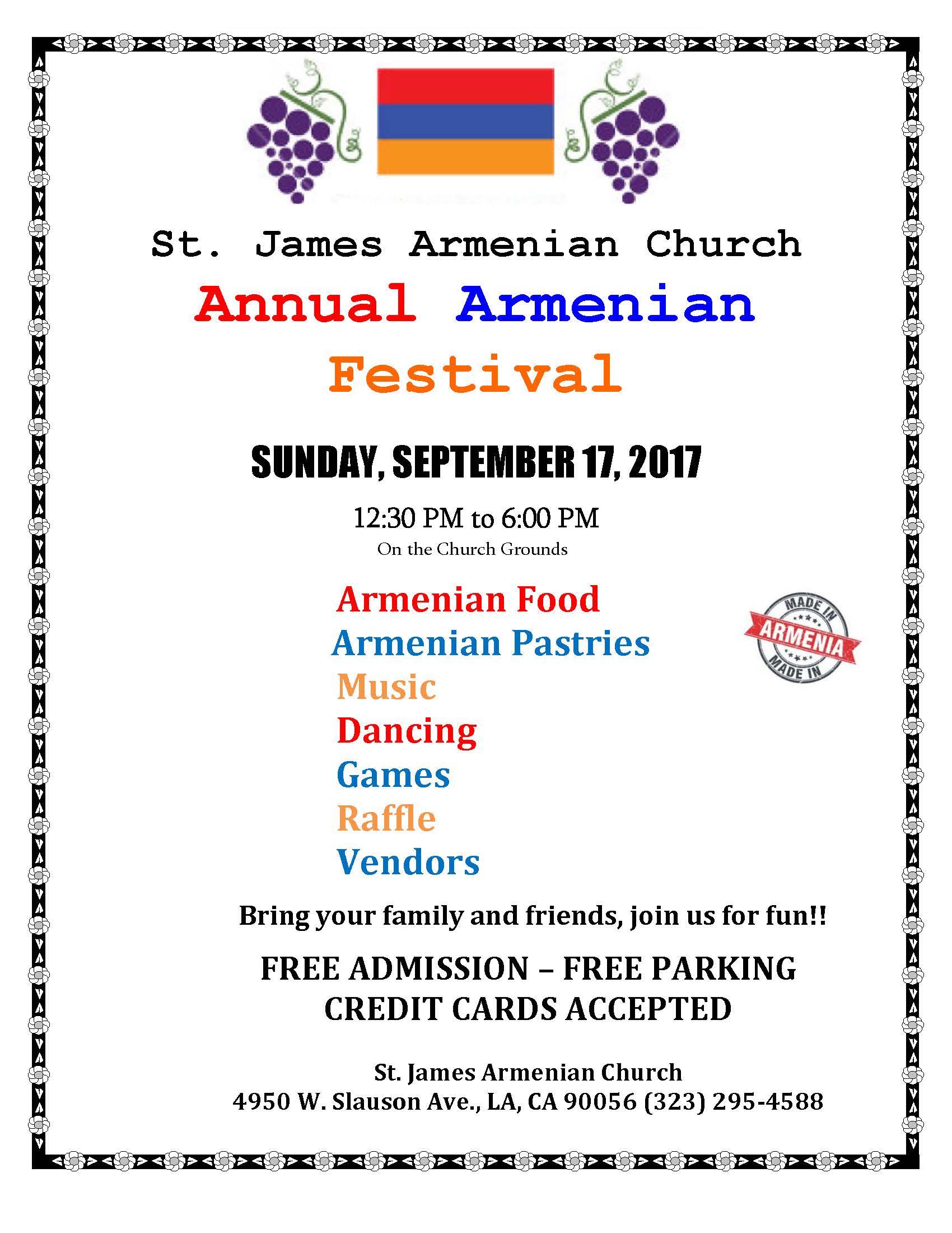 St. James Armenian Church of Los Angeles Presents Annual Armenian Festival 2017