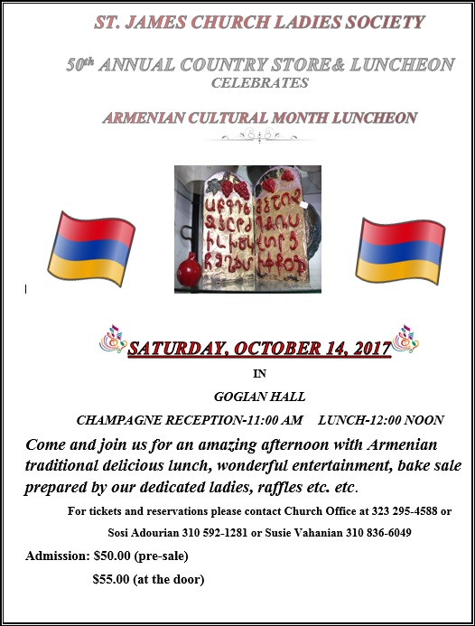 Ladies Society of St. James Armenian Church Presents 50th Annual Country Store and Luncheon