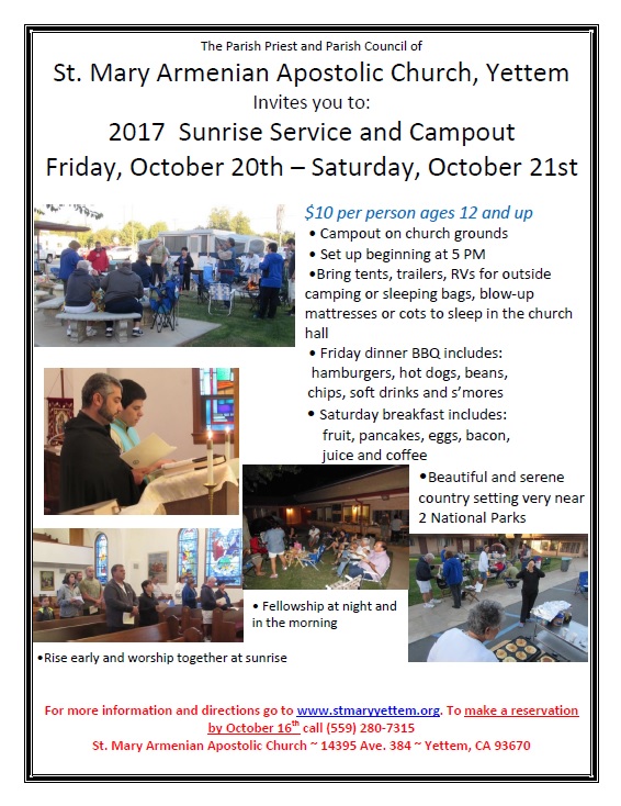 St. Mary Armenian Church of Yettem Invites you to Sunrise Service and Campout