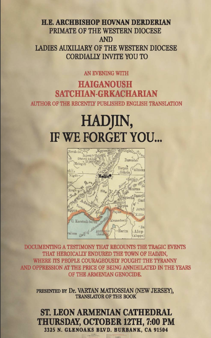Hadjin - If We Forget You: An Evening with Author Haiganoush Satchian-Grkacharian