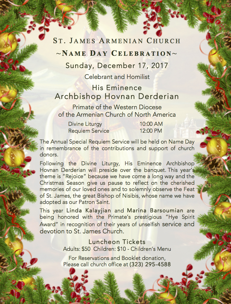 St. James Armenian Church of Los Angeles' Name Day Celebration