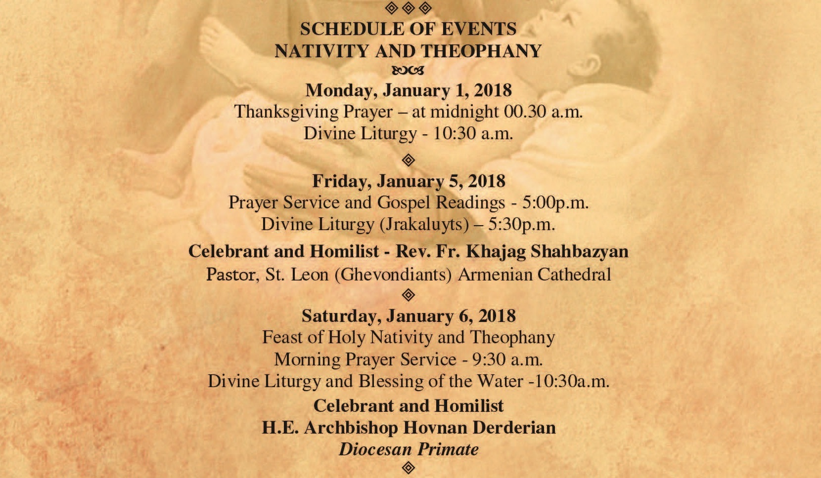 New Year and Nativity Schedule of Events - St. Leon Armenian Cathedral