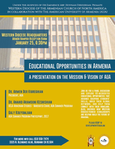 Educational Opportunities in Armenia: A Presentation of the Mission and the Vision of the American University in Armenia (AUA)