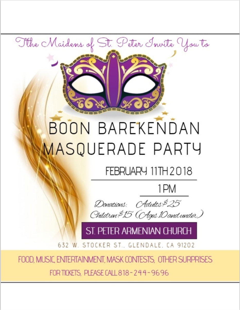 Boon Barekendan Masquerade Party - Organized by the Maidens of St. Peter Armenian Church 
