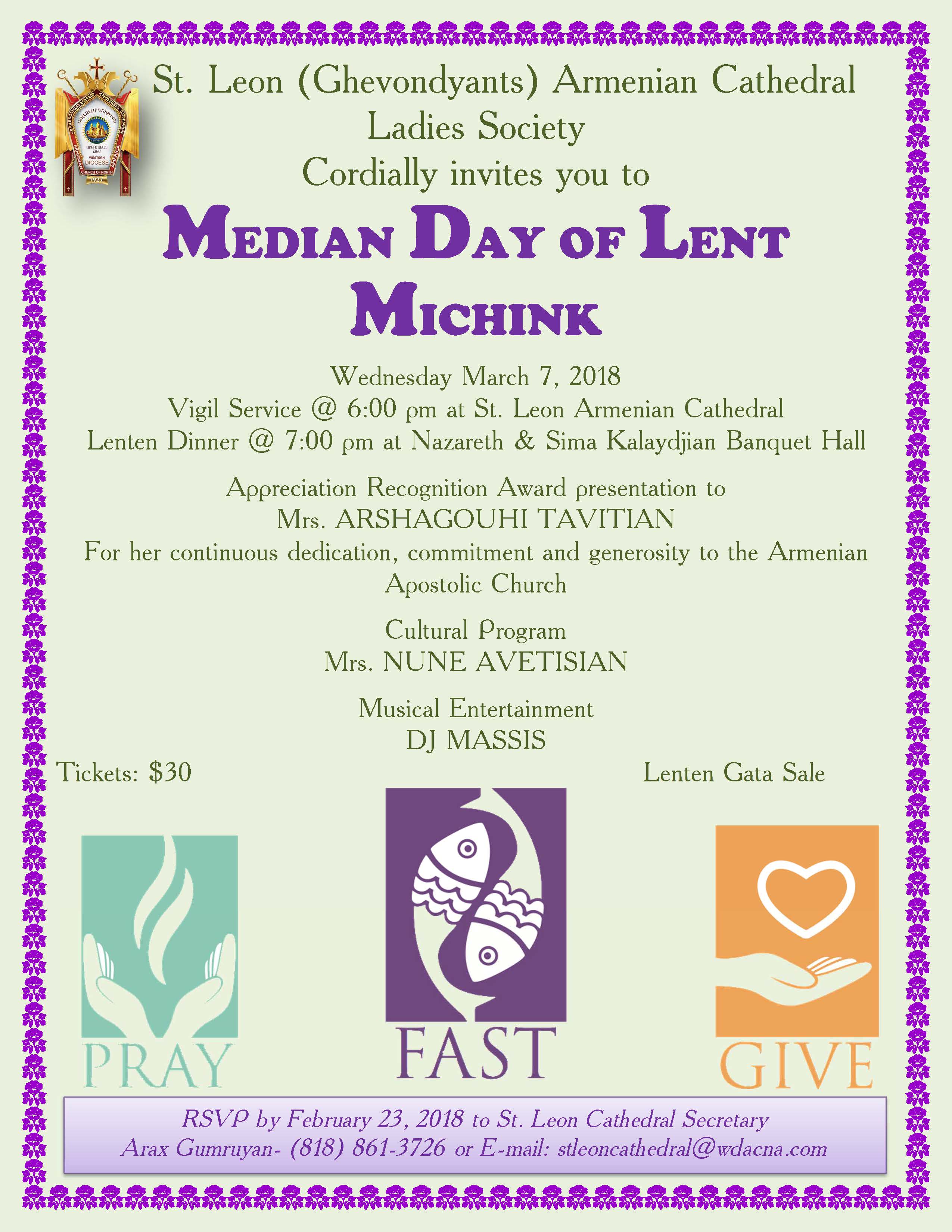 Median Day of Lent Reception Organized by the Ladies Society of St. Leon (Srbots Ghevontiants) Armenian Cathedral