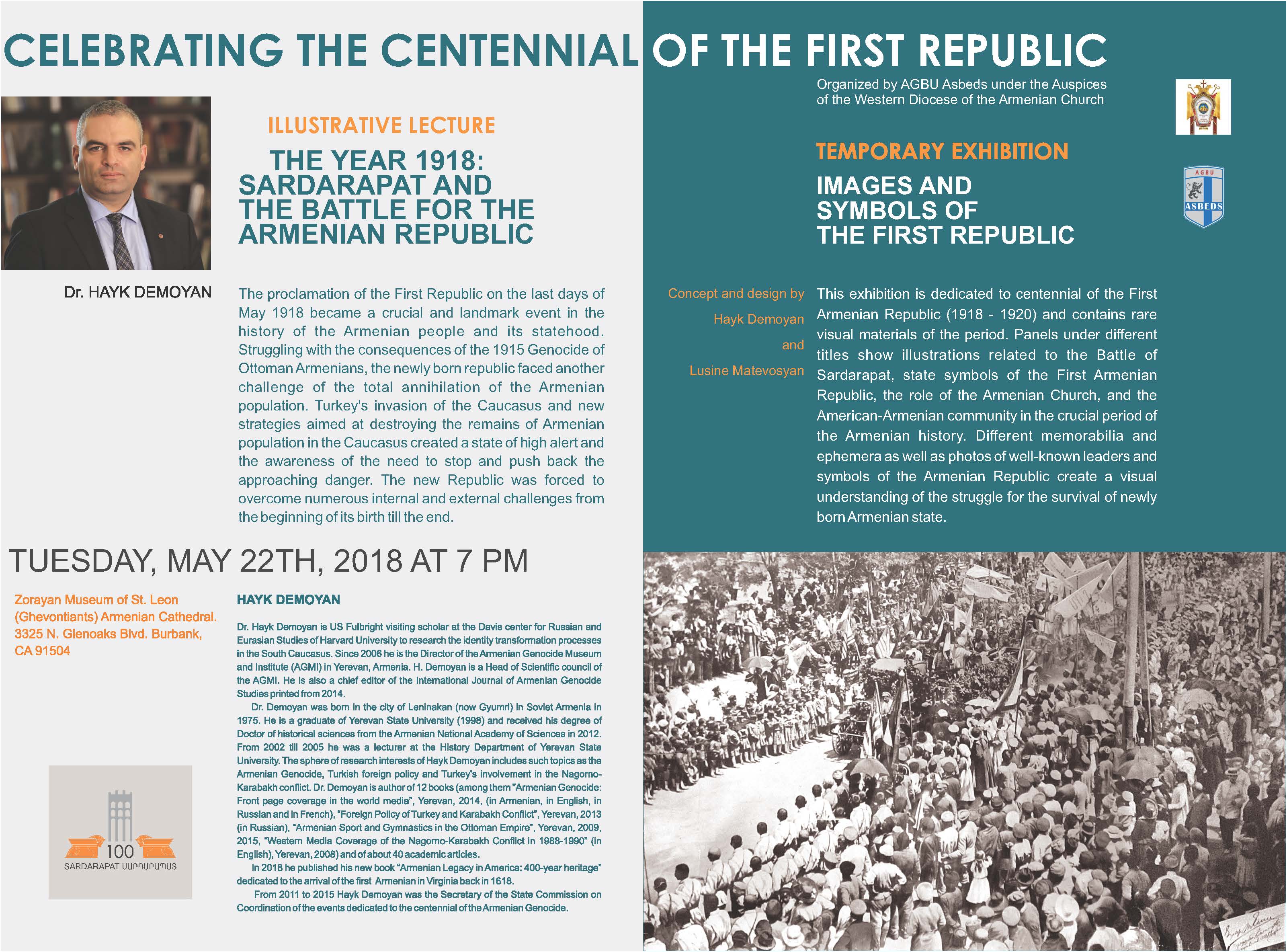 Celebrating the Centennial of the First Republic of Armenia - Organized by the AGBU Asbeds Under the Auspices of the Western Diocese of the Armenian Church