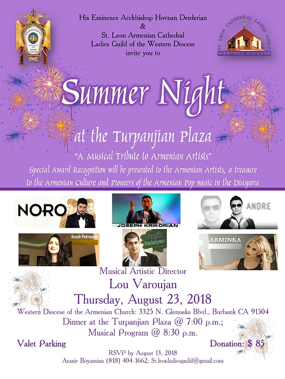 Summer Night at the Turpanjian Plaza - SAVE THE DATE - TRIBUTE TO ARMENIAN ARTISTS