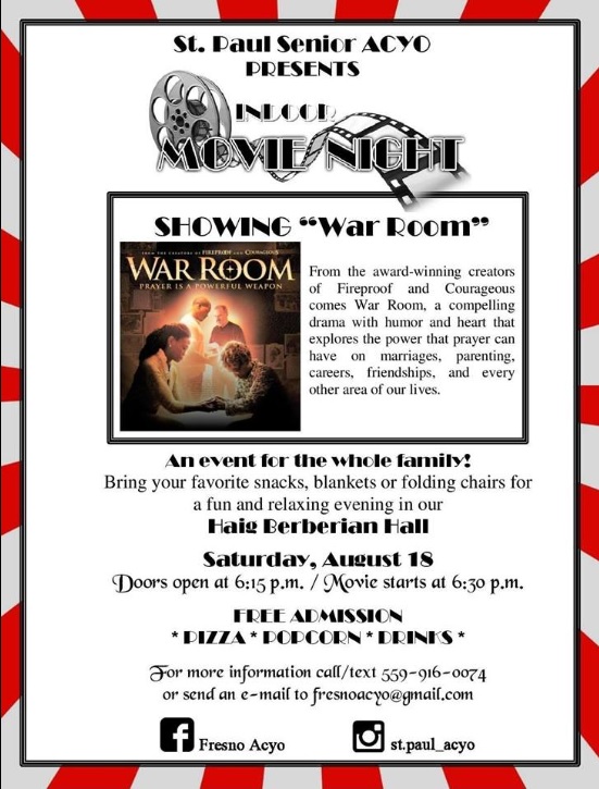 St. Paul Armenian Church Senior ACYO Presents Indoor Movie Night