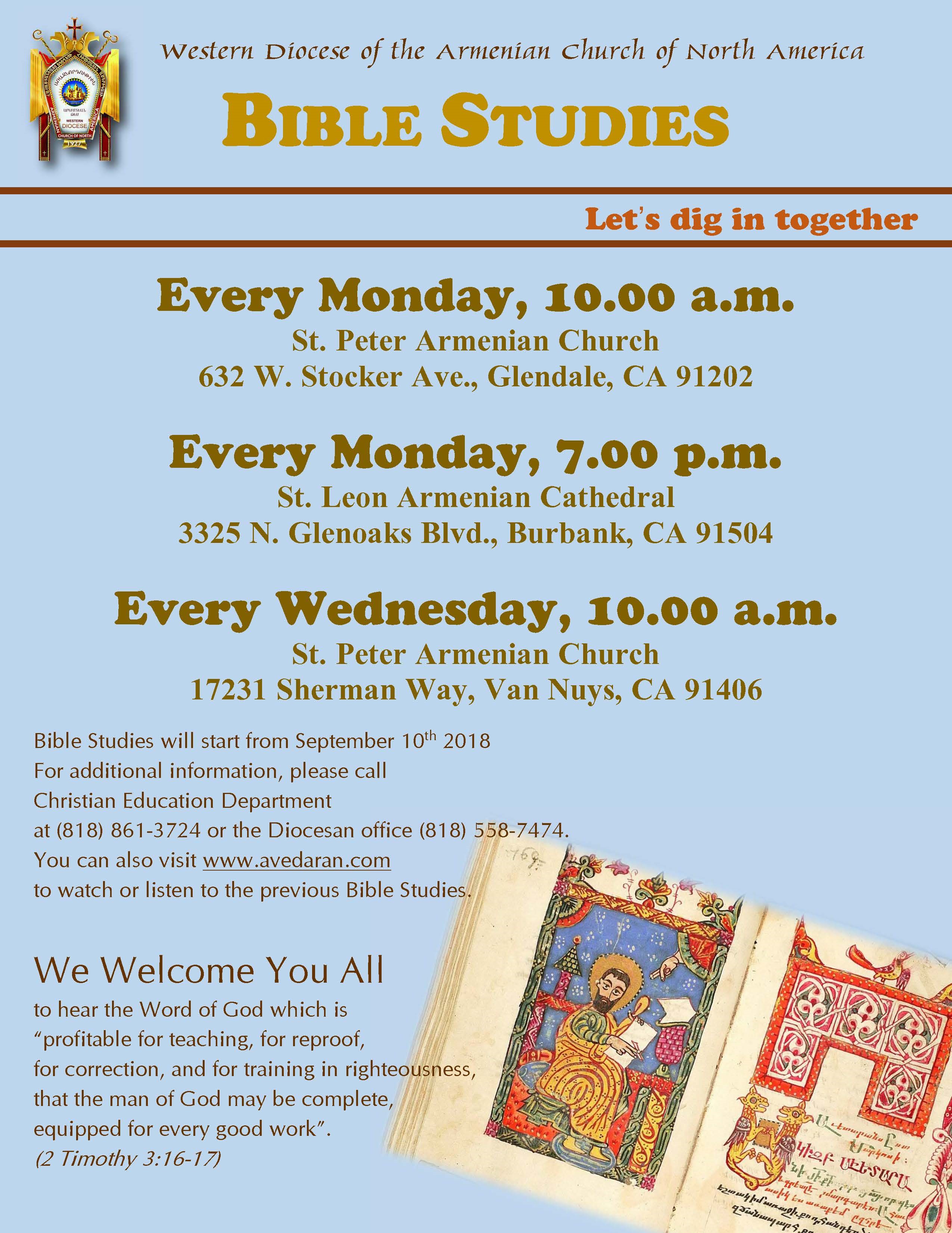 Bible Study Classes Resume on September 10th