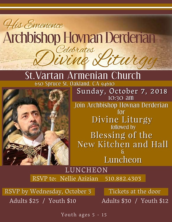 Primate to Pay Pastoral Visit to St. Vartan Armenian Church of Oakland
