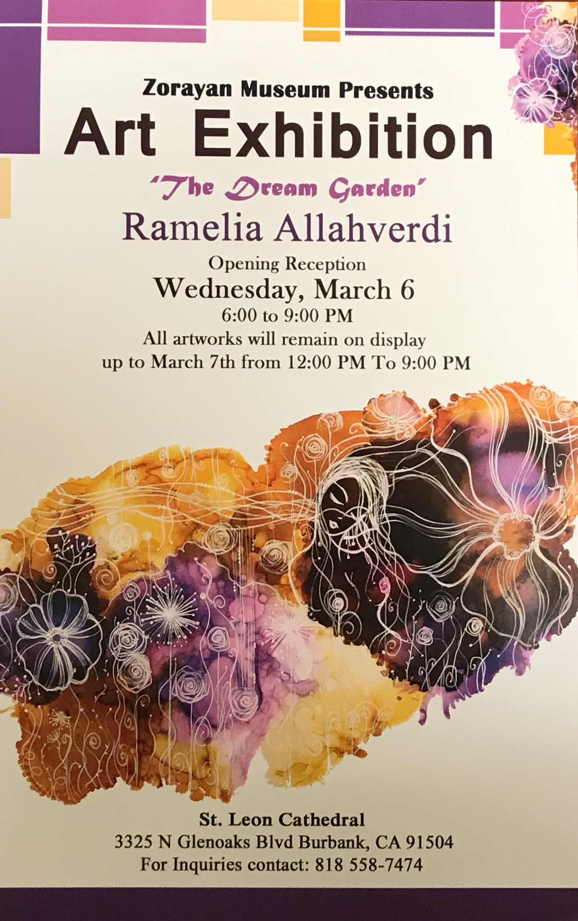 Zorayan Museum of the Western Diocese Presents: Ramelia Allahverdi's The Dream Garden Art Exhibition
