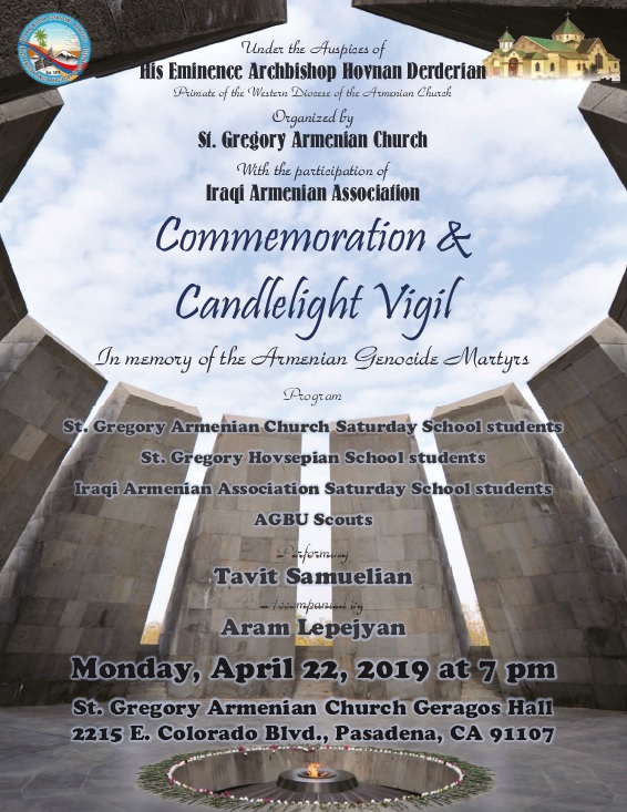 St. Gregory the Illuminator Armenian Church of Pasadena - Commemoration and Candlelight Vigil on the 104th Anniversary of the Armenian Genocide