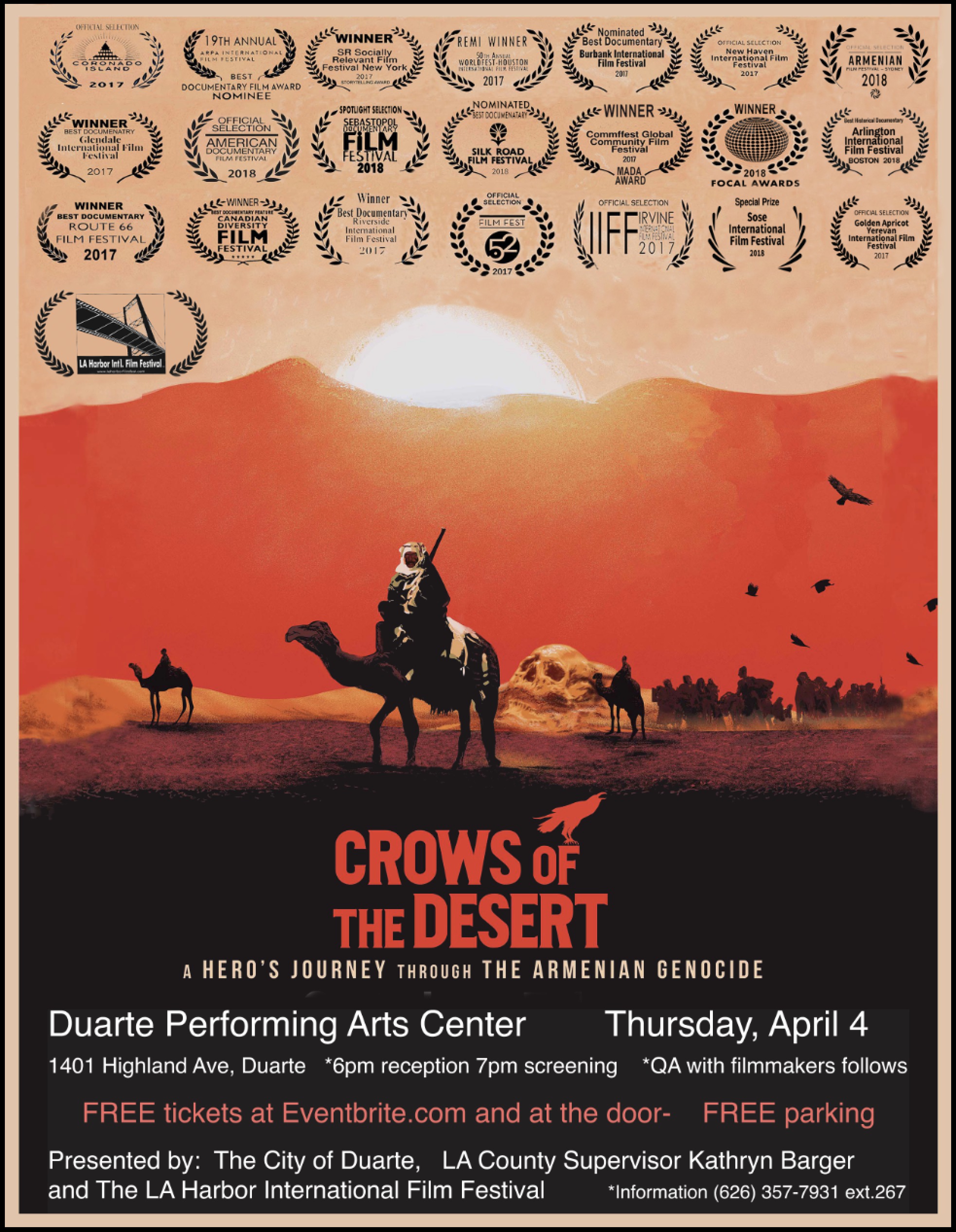 Crows of the Desert to be Screened at the Duarte Performing Arts Center on April 4th