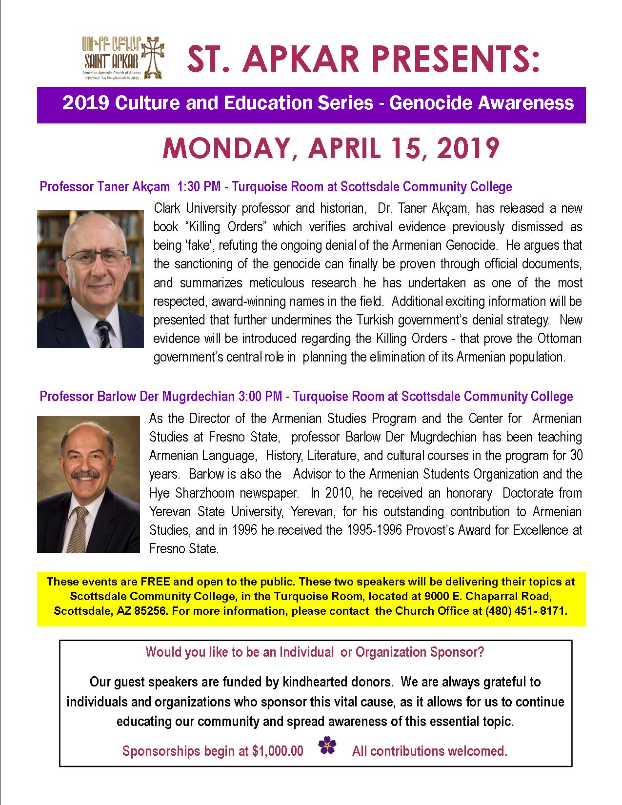 St. Apkar Armenian Church of Scottsdale Presents: 2019 Culture and Educational Series - Genocide Awareness