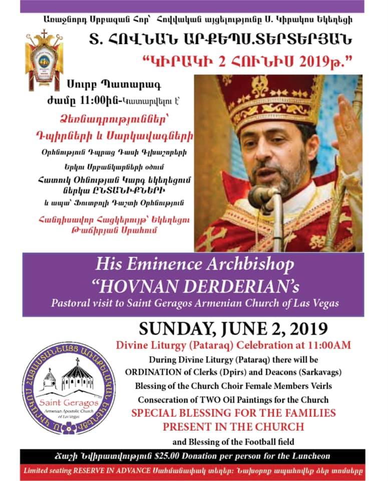 Primate to Pay Pastoral Visit to St. Geragos Armenian Church of Las Vegas
