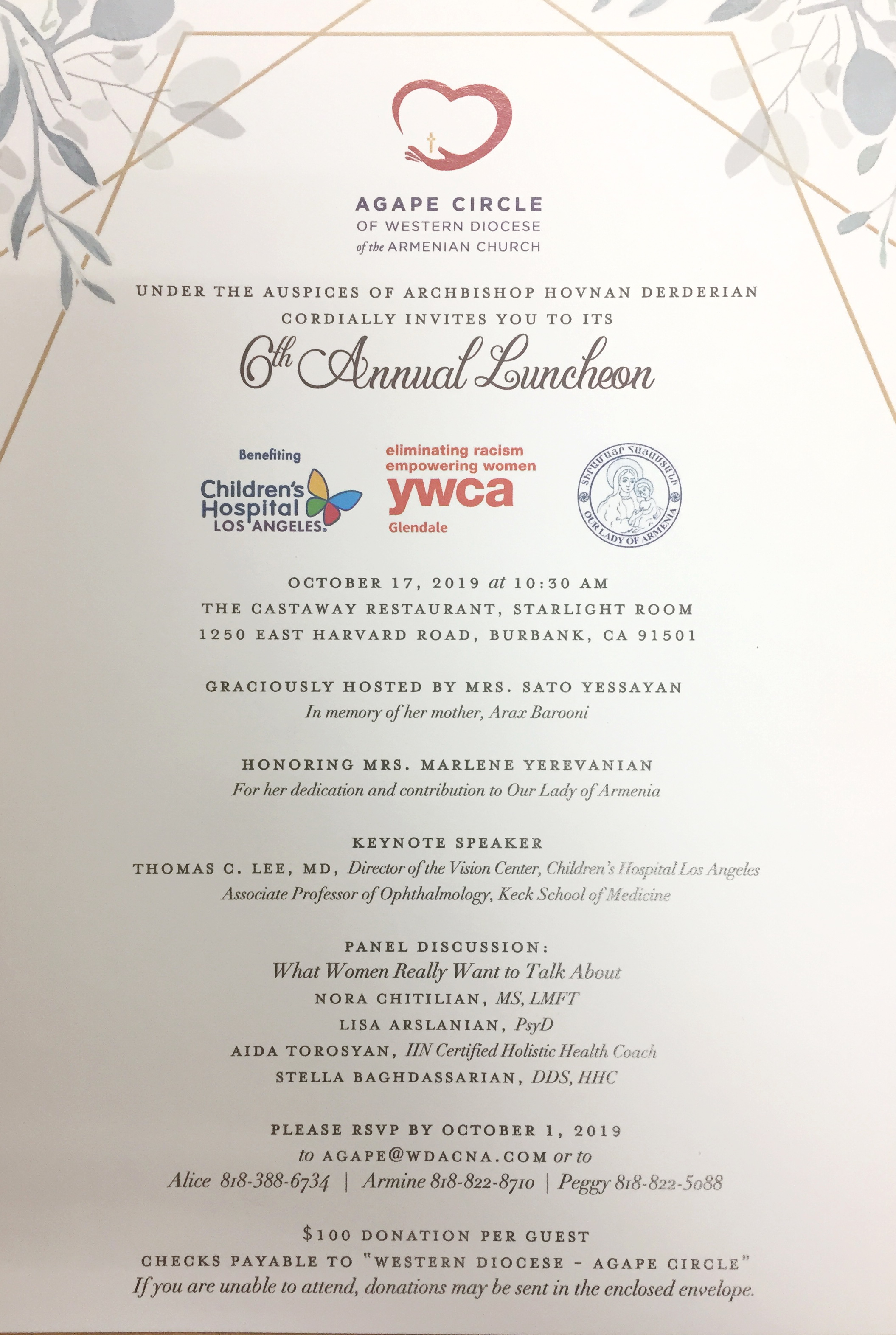 Agape Circle's 6th Annual Luncheon - October 17, 2019