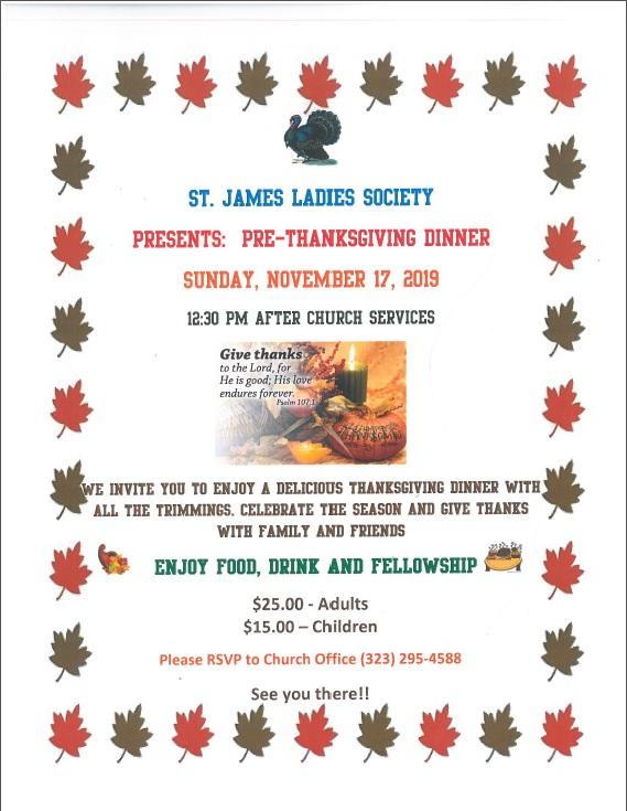 Ladies Society of St. James Armenian Church of Los Angeles Presents: Pre-Thanksgiving Dinner