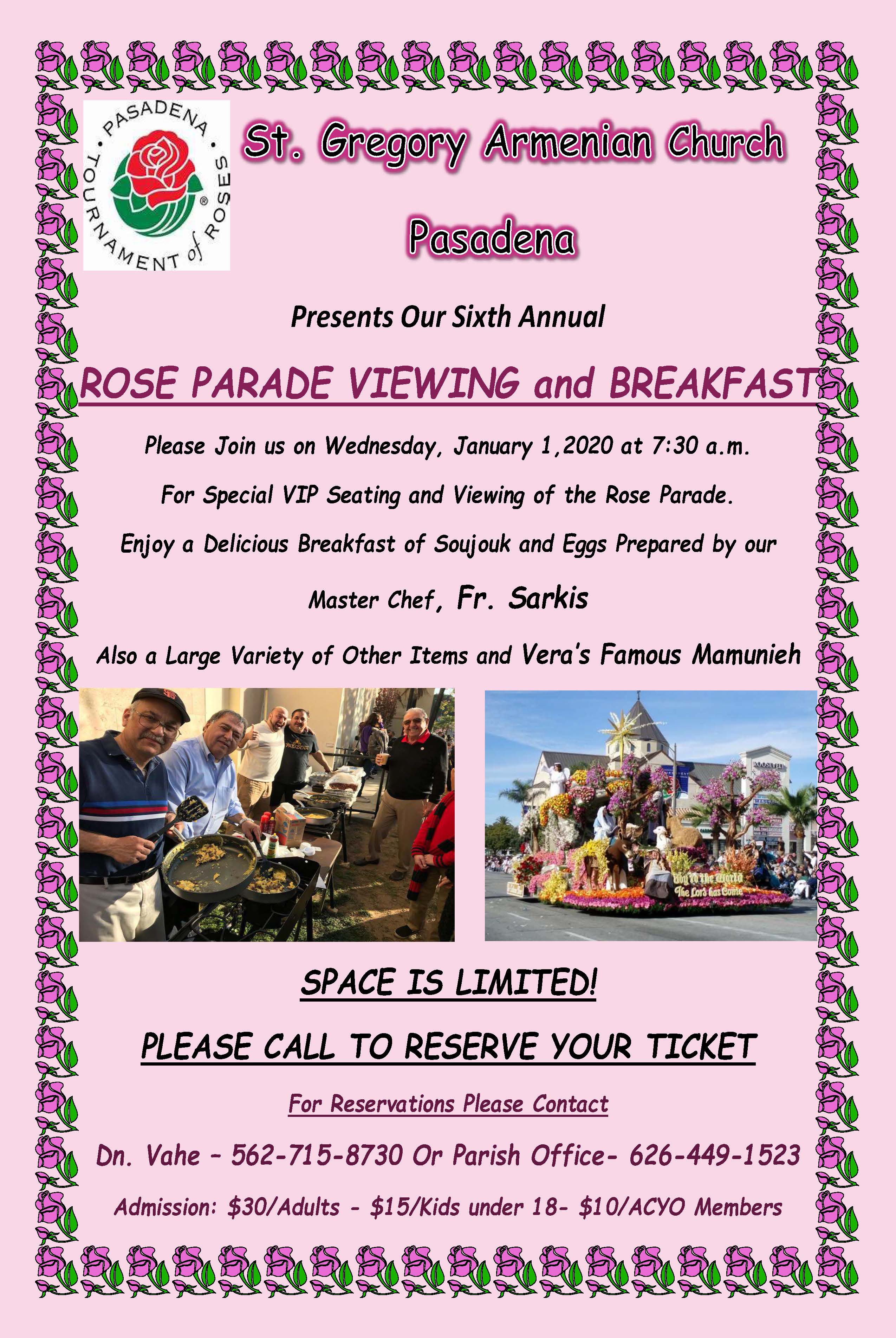 St. Gregory the Illuminator Armenian Church of Pasadena Presents: Rose Parade Viewing and Breakfast