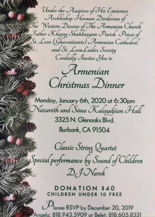 Armenian Christmas Dinner organized by Ladies Society of St. Leon (Srbots Ghevontiants) Armenian Cathedral