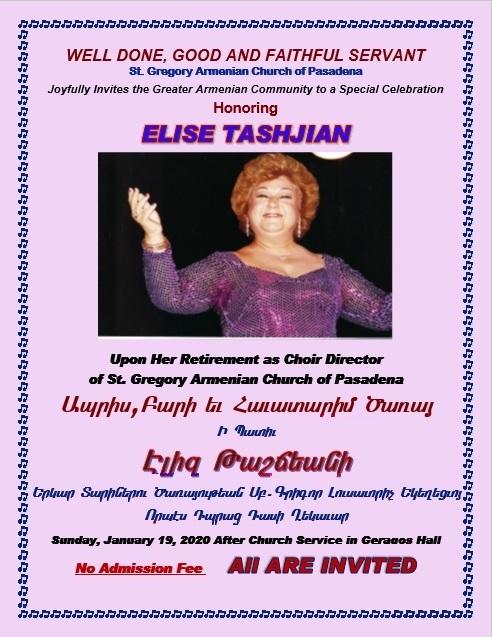 St. Gregory the Illuminator Armenian Church of Pasadena Honors Elise Tashjian 