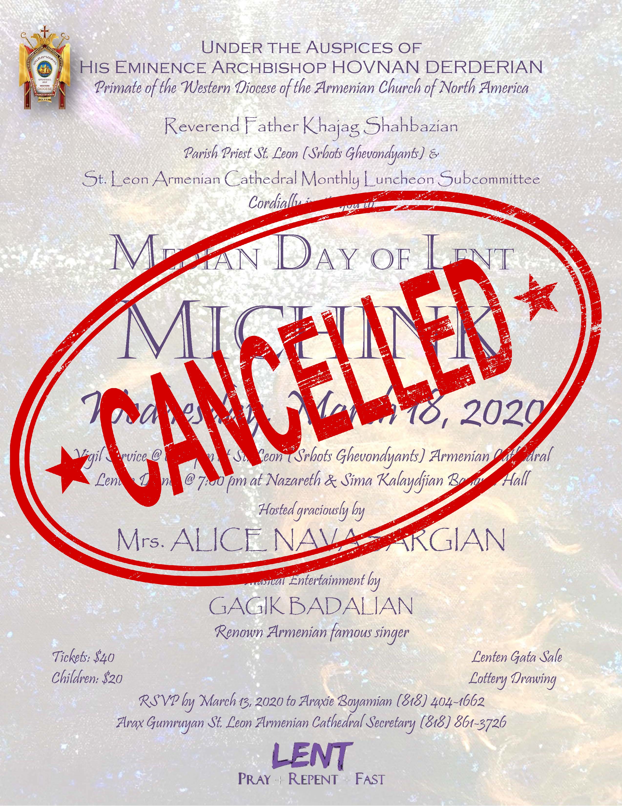 Median Day of Lent Celebration - Mitchink - March 18, 2020 - CANCELLED