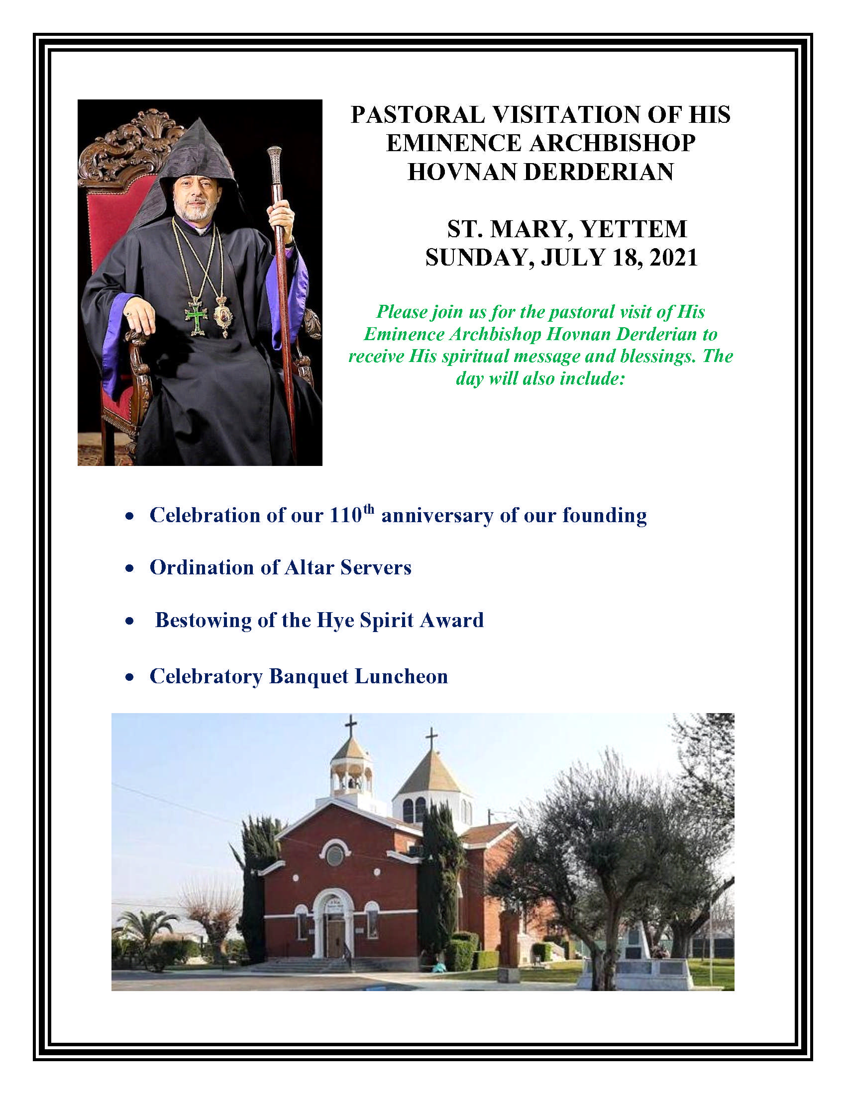 Pastoral Visit to St. Mary Armenian Church of Yettem - July 18, 2021