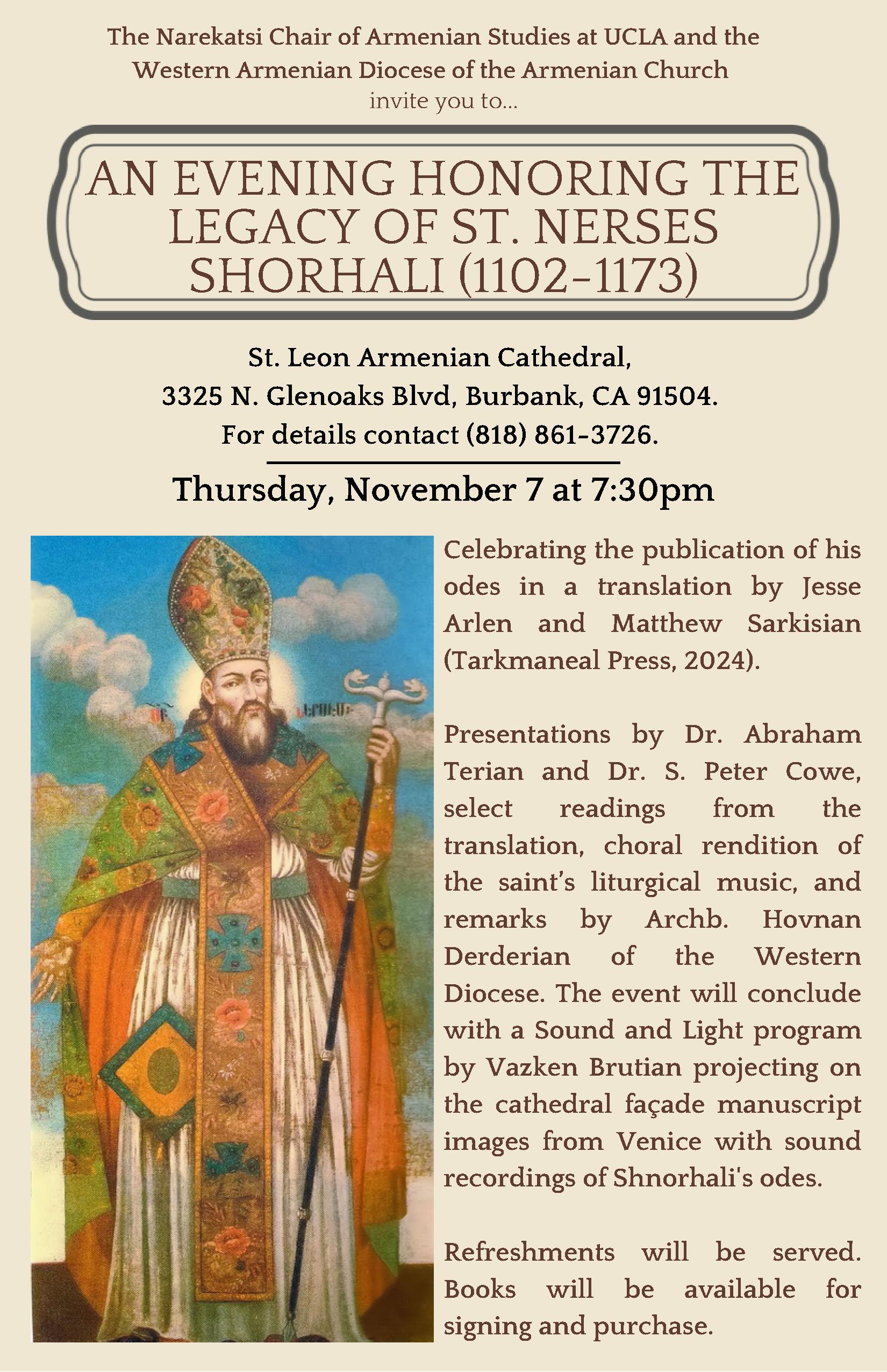 An Evening Honoring the Legacy of St. Nerses Shnorhali