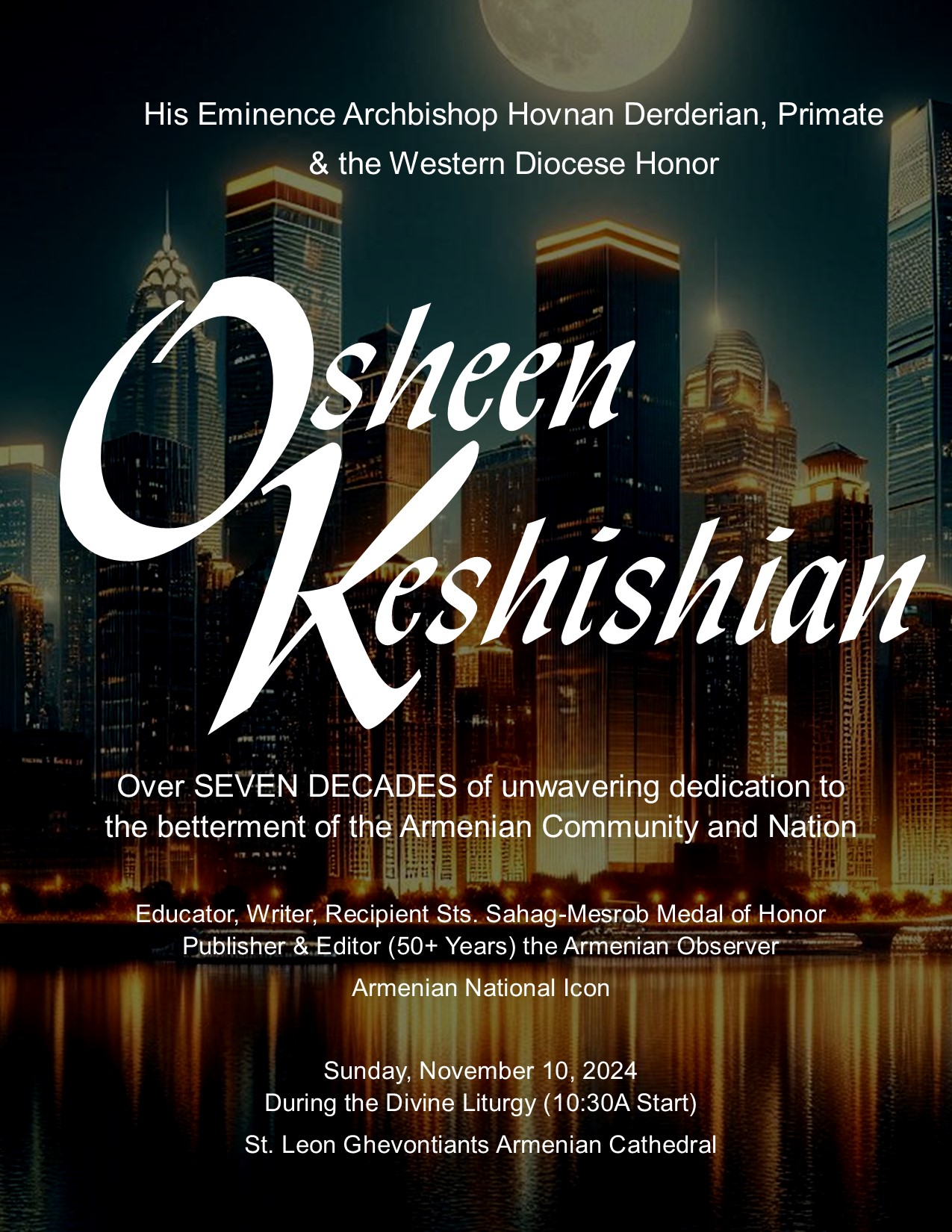 Diocesan Primate Archbishop Hovnan Derderian and Western Diocese Honor Osheen Keshishian