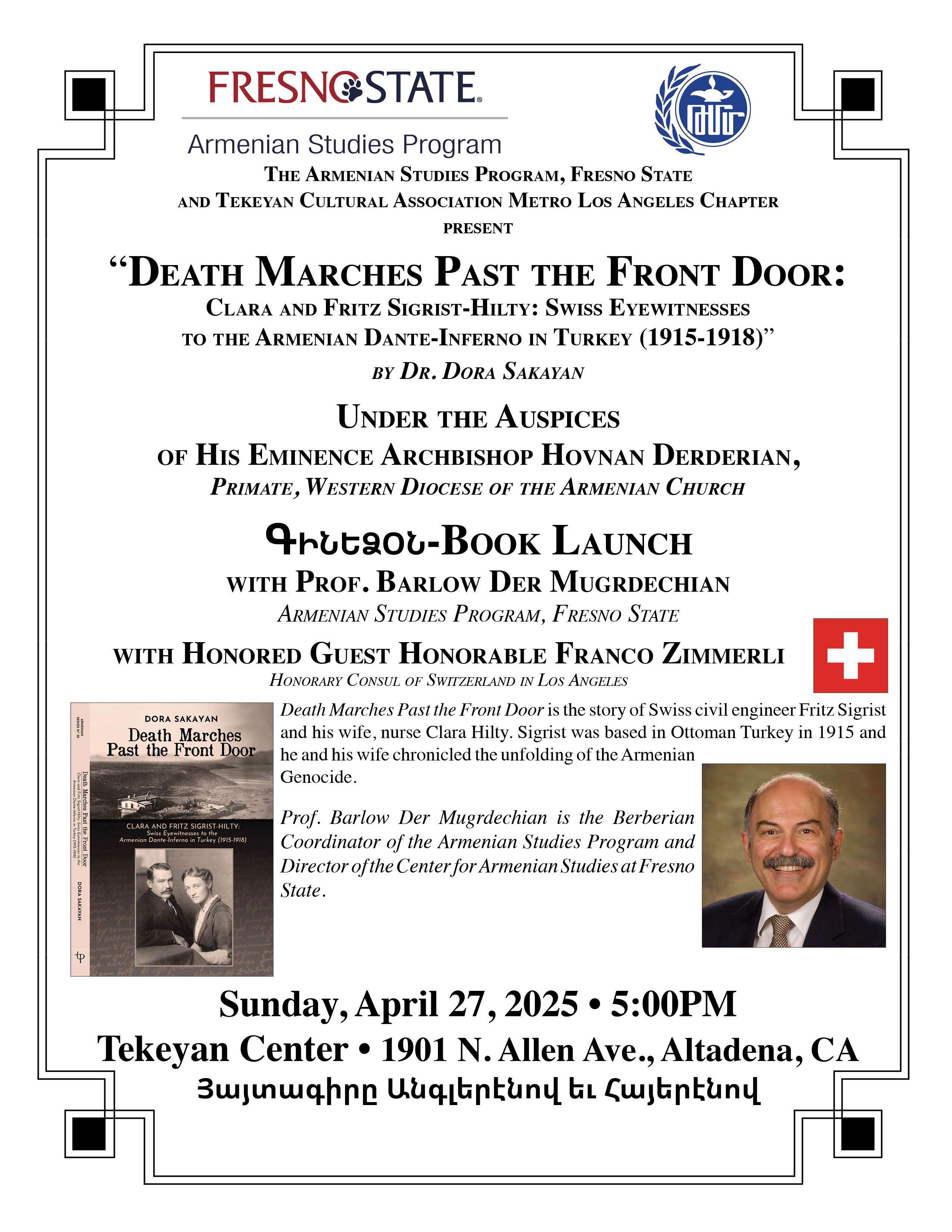 Book Launch: Death Marches Past the Front Door: Clara and Fritz Sigrist-Hilti: Swiss Eyewitnesses to the Armenian Dante Inferno in Turkey 1915-1918