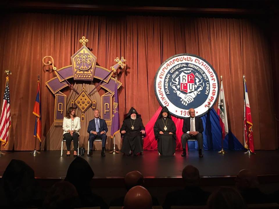 CATHOLICOS OF ALL ARMENIANS VISITS AGBU VATCHE AND TAMAR MANOUKIAN SCHOOL: NATIONAL BENEFACTORS MR. AND MRS. VATCHE AND TAMAR MANOUKIAN HONORED