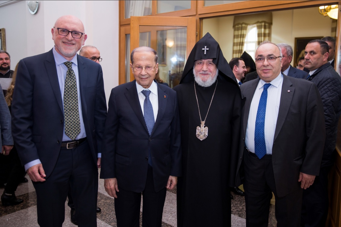 Joseph Kanimian, Esq., Member of the Supreme Spiritual Council and Chairman of the Diocesan Council Greets Lebanese President Michel Aoun in Holy Etchmiadzin